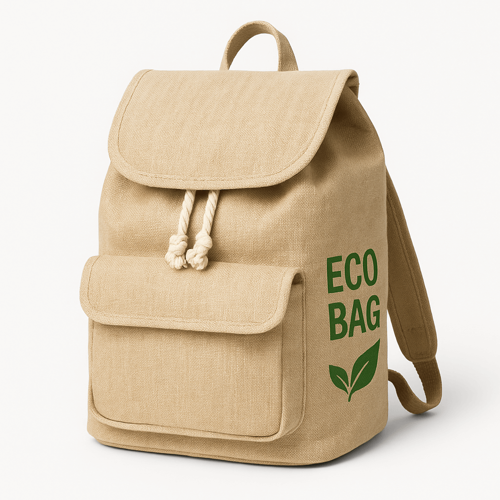 Eco-friendly school bag made from jute and canvas, sustainable backpack design