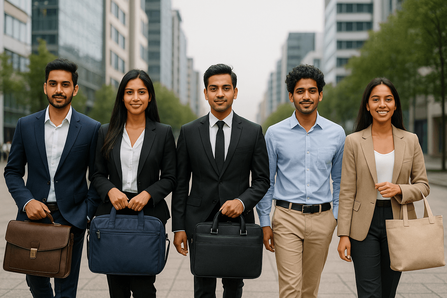 Sri Lankan young professionals carrying laptop backpacks in Colombo